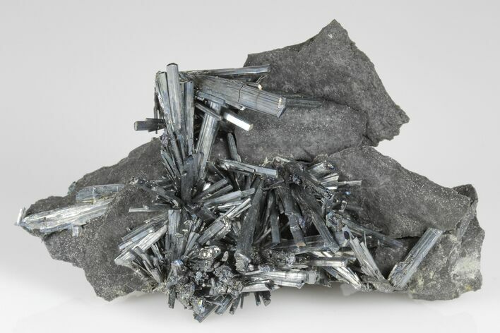 Metallic Stibnite Crystal Spray On Matrix - Xikuangshan Mine, China #175909